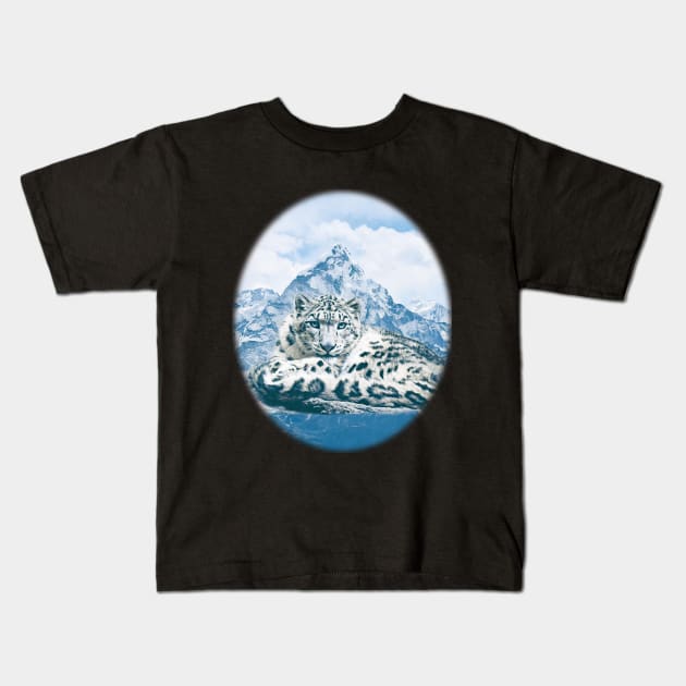 Snow Leopard Over the Mountains Kids T-Shirt by XanderWitch Creative